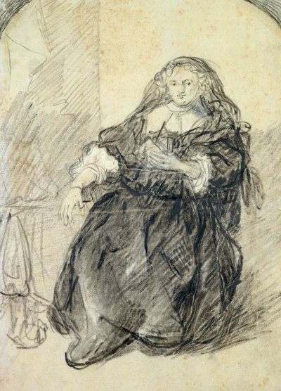 Seated Saskia with a letter in her left hand by Rembrandt van Rijn